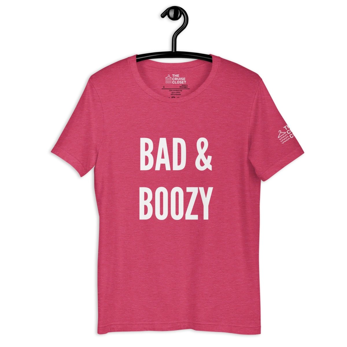 Bad and Boozy Cruise Shirt in Heather Raspberry by the cruise closet