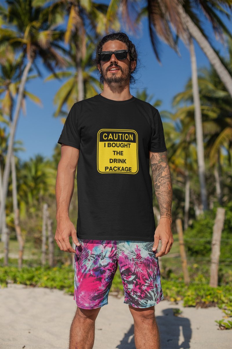 Caution: I Bought the Drink Package T - Shirt in Black Heather by the cruise closet