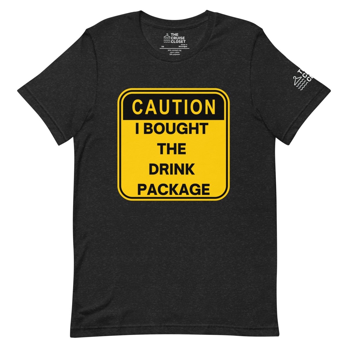 Caution: I Bought the Drink Package T - Shirt in Black Heather by the cruise closet