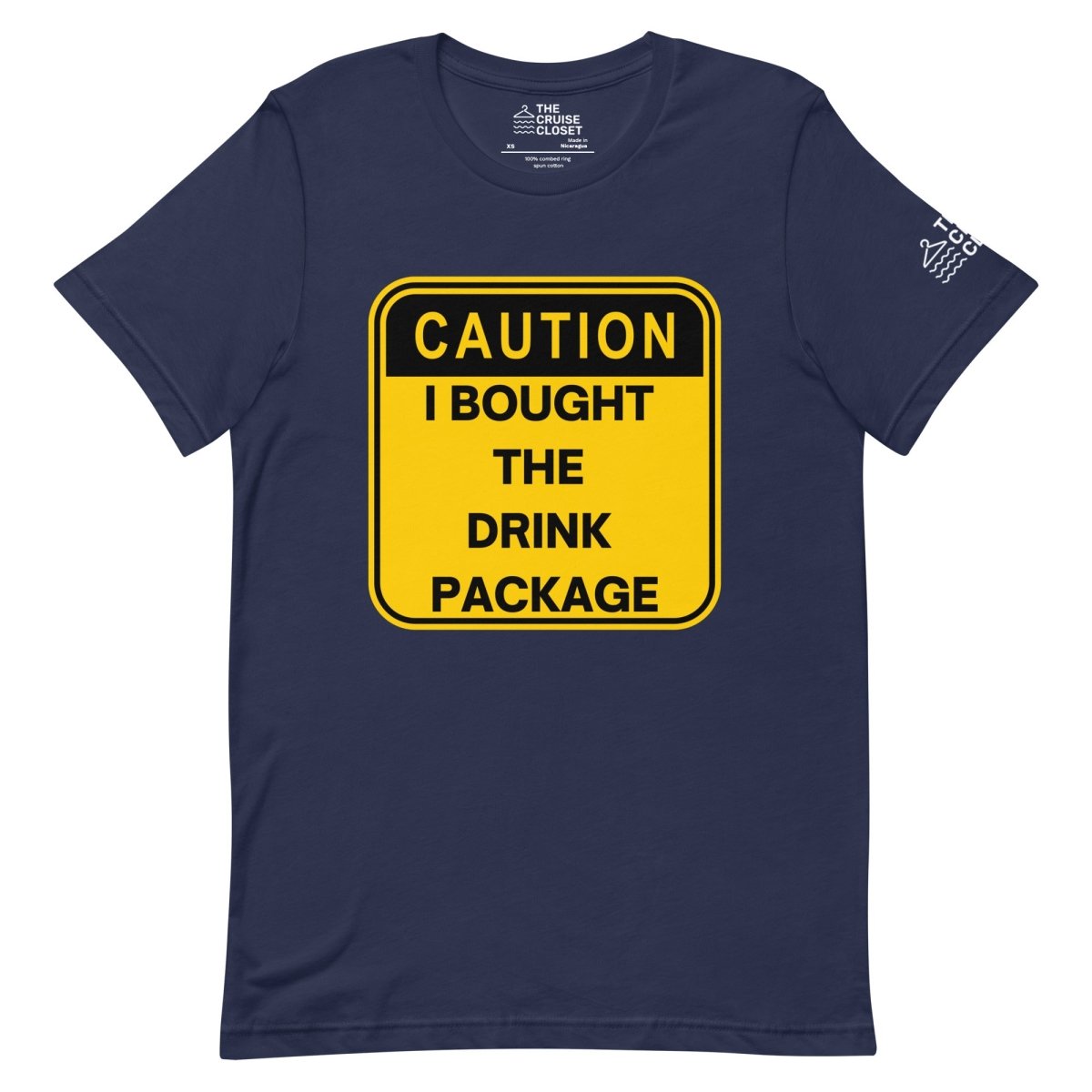 Caution: I Bought the Drink Package T - Shirt in Navy by the cruise closet