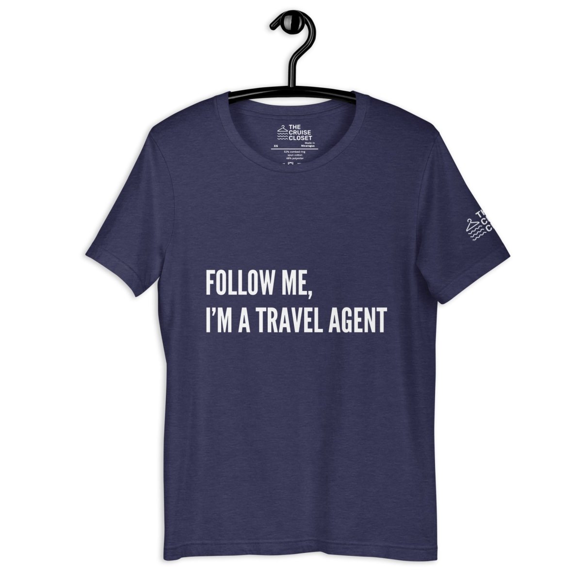 Follow Me, I'm a Travel Agent T - Shirt in Heather Midnight Navy by the cruise closet