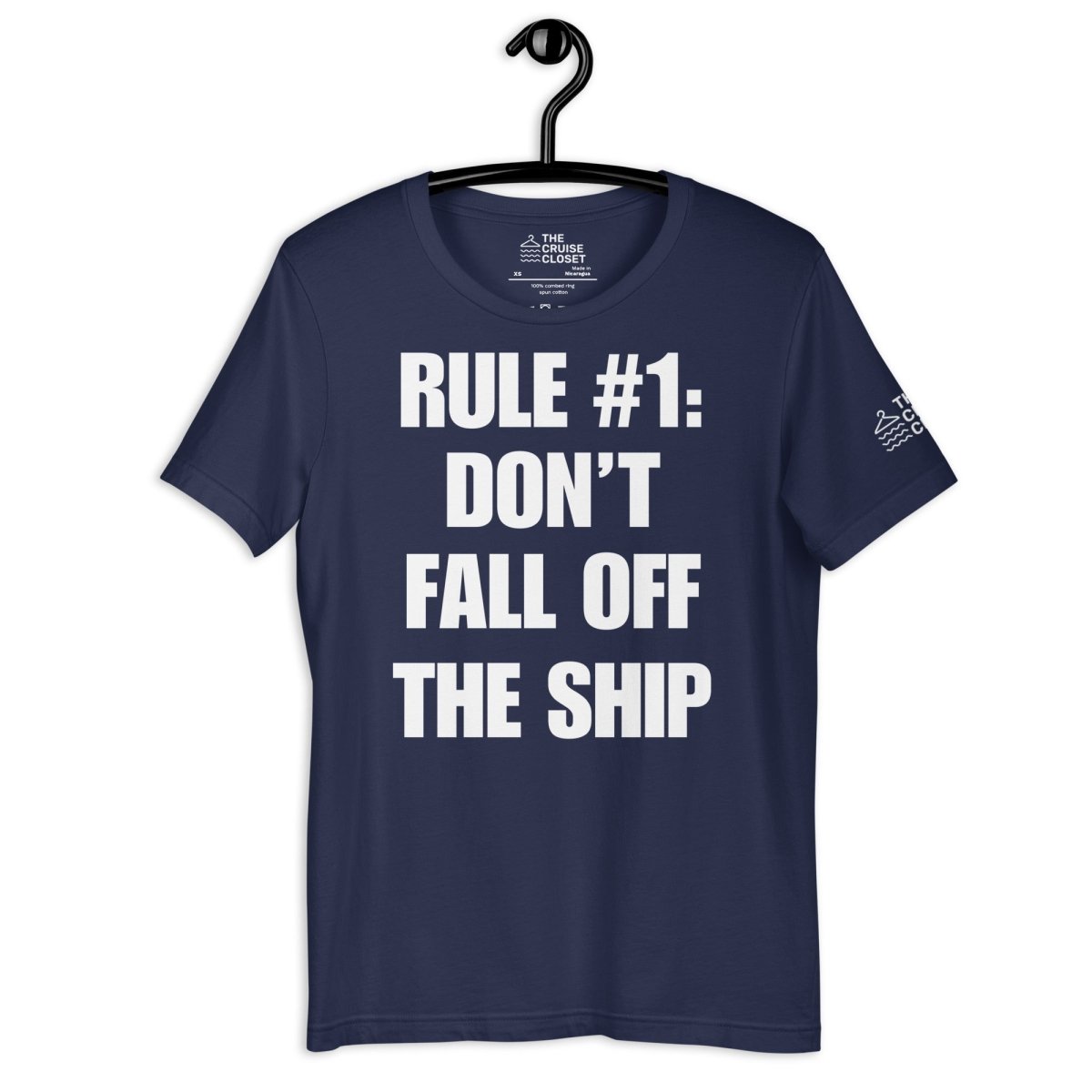 Rule #1: Don't Fall Off the Ship v2 T - Shirt in Navy by the cruise closet